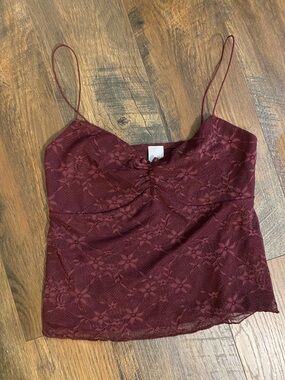 Lace Spaghetti Strap Cami Top - Wine and black
